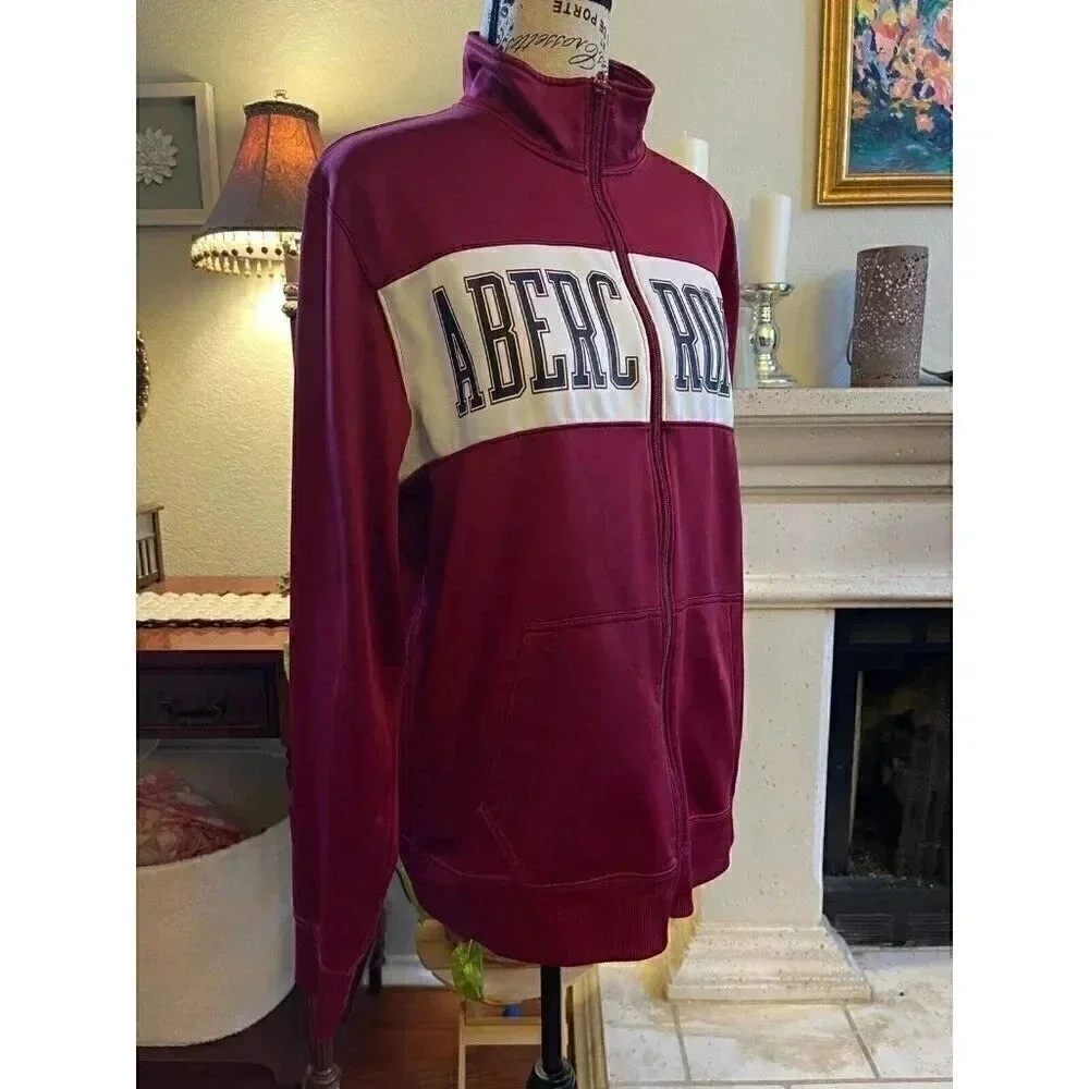 Abercrombie‎ & Fitch Full Zip Track Jacket Burgundy Athletic Warm Up Top Y2K